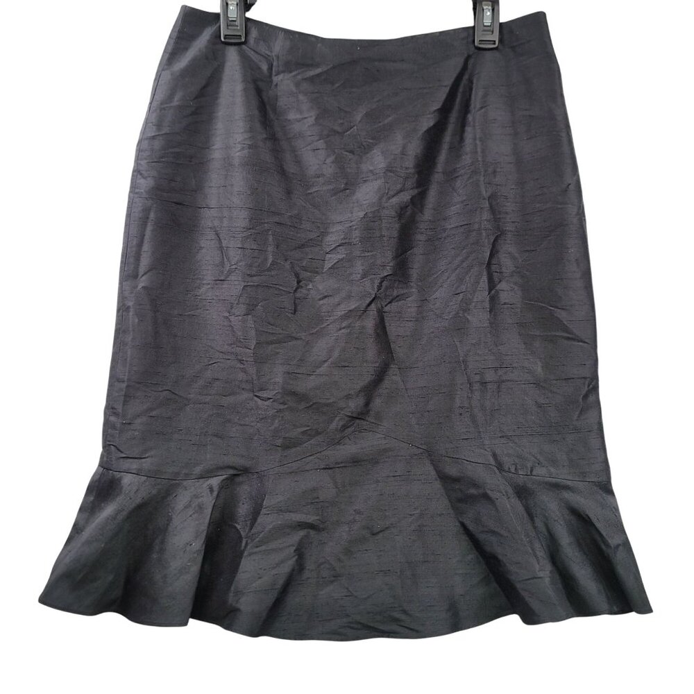 Adrianna Papell Black Silk Ruffle Hem Skirt Size 10 New WO/Tags